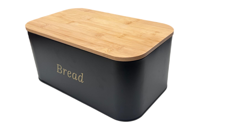 Caja de pan con tapa de bambú